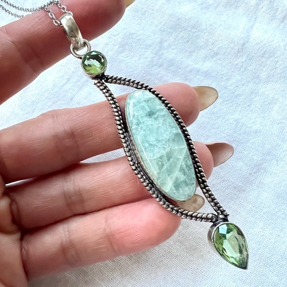 925 Prophet Stone Aquamarine Pendant Necklace - Picture 5 of 8